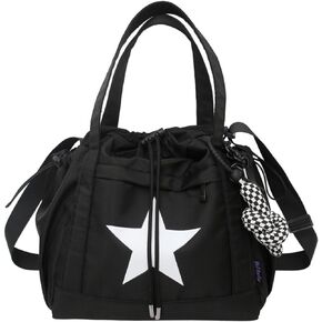 Y2K Aesthetic Crossbody Bag with Pendant Star Grunge Tote Bag Drawstring Bucket Bag Multi Pockets Shoulder Bag