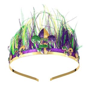 MOLOCH Mardi Gras Headband for Women Glitter Fleur De Lis Feather Hairband Carnival Festive Costume Hair Accessory