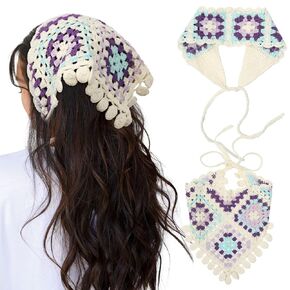 Molans Floral Bandanas Crochet Hair Scarf - 3Pcs Women Knitted Headscarf Daisy Headband Vintage Head Kerchief for Girls