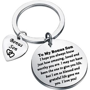 PLITI Bonus Son Gift From Stepmom Stepdad Stepson Birthday Gift Son In Law Gift Proud Of Son Gift To My Bonus Son Keychain
