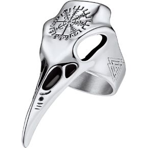 PROSTEEL Cool Raven Crow Skull Cool Full Finger Rings, Vintage Norse Viking Jewelry, Black/18K Gold Plated Stainless Steel, Size 7-14, Come with Box