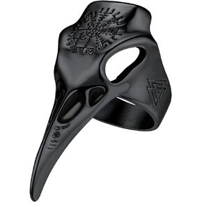 PROSTEEL خواتم أصابع كاملة رائعة على شكل جمجمة رافين كرو من PROSTEEL، مجوهرات فايكنغ نورس عتيقة، فولاذ مقاوم للصدأ مطلي بالذهب الأسود/عيار 18 قيراط، مقاس 7-14، تأتي مع صندوق