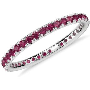 0.5 Carat Red Ruby Round Cut Stackable Eternity Rings For Women In 10K White Gold Anniversary And Wedding Pave Setting (Gemstone 0.5 ctw, Color: Red, Clarity: VS)