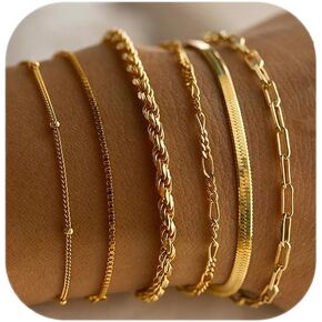 Gold Layered Bracelets for Women Gold Chain Bracelet Set Dainty Stack Trendy Stackable Chain Bracelets Pack Cute Gold Layered Jewelry Gifts Jewelry for Women