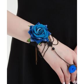Asphire Gothic Lace Bracelet with Finger Ring Rose Flower Slave Bracelet Lolita Costome Party Harness Hand Chain for Women Bride Girls