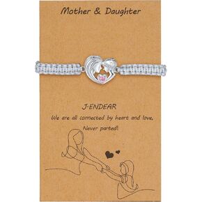 J.Endéar سوار الأم والابنة مصنوع يدويًا من حبل مضفر 925 من الفضة الاسترليني على شكل قلب للأم والابنة هدية عيد ميلاد للنساء والفتيات in Kuwait