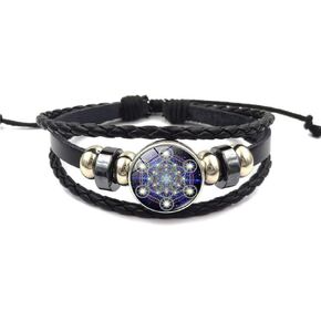 Metatron's Cube Leather Bracelet for Men Women,Flower of Life Adjustable Bracelet Mens Womens Jewelry Bracelet Gift Zinc Alloy Sacred Geometry Talisman Bracelet-with Gift Box