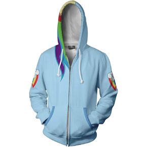 Wsysnl Rainbow Dash Anime 3D Cosplay Cardigan Zip Hoodie/Unisex Adult