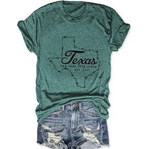 Vintage Texas T Shirt 1845 Womens Summer Funny Casual Map Graphic Tees Short Sleeve Tops