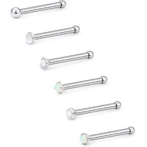 Lcolyoli 20G Stainless Steel Nose Studs L Shaped Bone Screw Rings Body Jewelry Piercing Nostril Pins 1.5mm 2mm 2.5mm 3mm Clear CZ Opal for Women Men