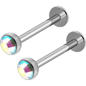 2Pcs Steel 18g 5/16 8mm Labret Piercing Jewelry Cartilage Lip Medusa Monroe Tragus 3mm Half Ball Crystal More Choices