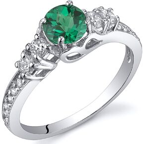 PEORA Simulated Emerald Solstice Ring for Women 925 Sterling Silver, 5mm Round Shape, Comfort Fit, Sizes 5 to 9