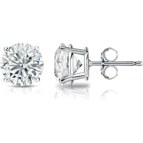 1/4 Carat Diamond Round Stud Earrings for Women in 14k White Gold (I2-I3, cttw) 4-Prong Basket Push Back by Diamond Wish