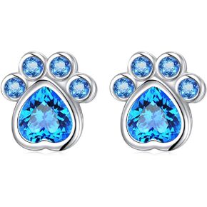 S925 Sterling Silver Jewelry Puppy Dog Cat Pet Paw Print CZ Stud Earrings