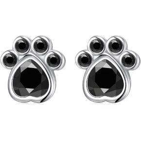 S925 Sterling Silver Jewelry Puppy Dog Cat Pet Paw Print CZ Stud Earrings