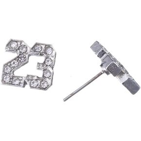 Michael Jordan Jumpman 23 Basketball Silver Tone CZ Stud Hip Hop Bling Earrings