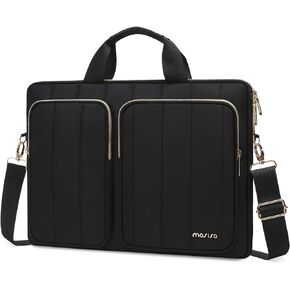 MOSISO Laptop Shoulder Bag, 15-15.6 inch Computer Bag Compatible with MacBook Pro 16 inch, HP, Dell, Lenovo, Asus Notebook, Front 2 Quilted Rectangle Vertical Zipper Pockets & Handle & Belt, Black