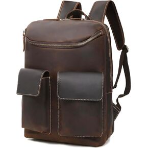 شنطة ظهر للابتوب من الجلد المحبب بالكامل مقاس 15 انش للرجال من هيسباري، شنطة ظهر كبيرة للتخييم والسفر، لون بني، مقاس L، شنطة ظهر للاب توب مقاس 15 انش مع حافظة in Kuwait