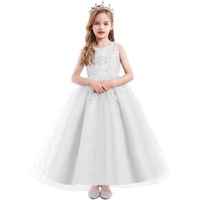 Flower Girls Lace Applique Wedding Sequins Dress Princess Pageant Communion Birthday Xmas Party Evening Tulle Gown