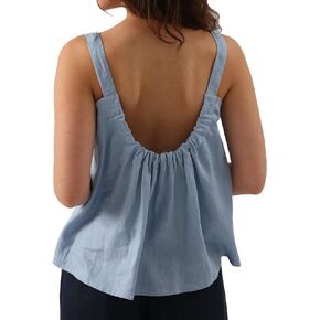 Amazhiyu Womens Pure Linen Square Neck Sleeveless Tank Tops for Casual Summer
