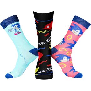 Sonic The Hedgehog Socks Men's Video Game Retro 90s Designs 3 Pack Mid-Calf Adult Crew Socks