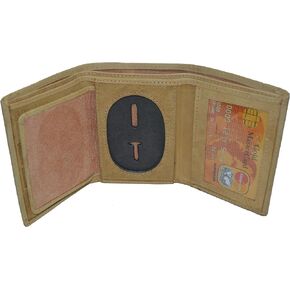 Leatherboss Genuine Leather Rounded Police Oval shape Badge Holder Trifold Wallet, Black
