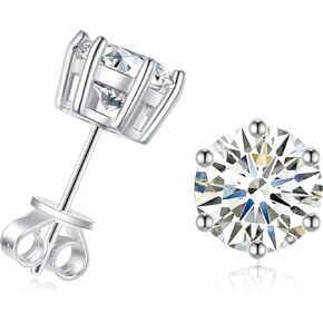Moissanite Earrings for Women Men, 1ct-4ct DEF Color Lab Created Moissanite Diamond Stud Earrings，925 Sterling Silver earrings, Safety Friction Back