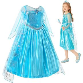 Princess Elsa Costume for Girls, Elsa Dress for Girls Frozen Dress,Birthday Party Dress Up with Accessories Crown