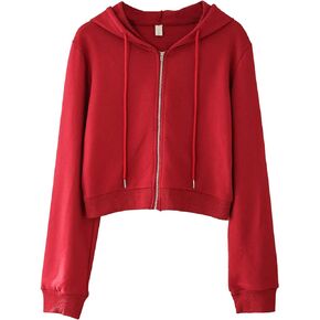 Amazhiyu Women's Cropped Zip up Hoodie Long Sleeves with Drawstring Hooded Cotton Crop Tops