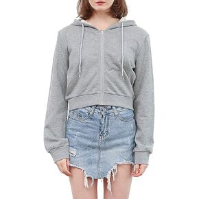 Amazhiyu Women's Cropped Zip up Hoodie Long Sleeves with Drawstring Hooded Cotton Crop Tops