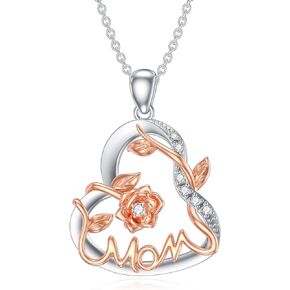 LWXIE Mothers Day Gifts Diamond Mom Necklace for Women 925 Sterling Silver Heart Necklace Mom Pendant Jewelry Gifts for Women Mom Wife