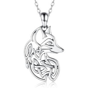 MANBU Sterling Silver Celtic Animal Necklace: Fox Bunny Rabbit Dragon Pendant Celtic Knot Necklace Jewelry Gift for Women