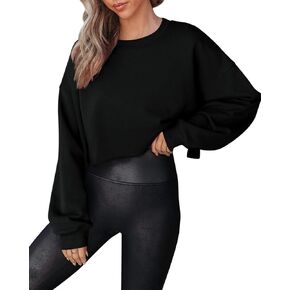 سويت شيرت حريمي قصير من Fessceruna برقبة دائرية وأكمام طويلة كاجوال وكبير الحجم وحاشية خام in Kuwait