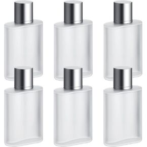 6 Pcs Frosted Glass Bottle Perfume Atomizer Refillable Spray Empty Perfume Bottles Fine Mist Atomizer Cosmetic Container for Travel, Silver (50ml)