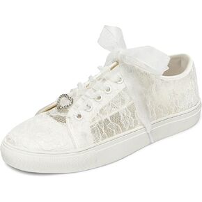JIAJIA 8832 Wedding Shoes Bridal Sneakers Flats Bride Tennis Shoes Lace Sneakers