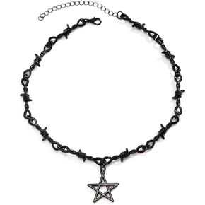 Pentagram Choker Necklace, Barbed Wire Pentacle Black Choker for Women, Punk Goth Y2k Emo Accessories