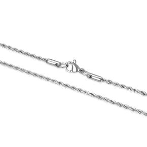 Adabele 304 Grade Surgical Stainless Steel 2mm 3mm Diamond-Cut Braided Rope Chain Necklace 18 Inch Tarnish Resistant Hypoallergenic Women Men Jewelry