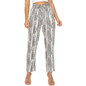 Cali1850 Women's Paper Bag Linen Pants – High Waisted Elastic Waistband Self Tie Belt Oceanside Beach Trousers with Pockets