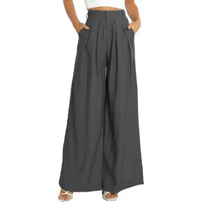 Women's High Waist Casual Wide Leg Palazzo Pants Office Work Trousers with Pockets