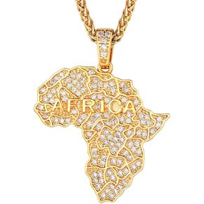 Richsteel Mens Necklaces for Womens Shiny Cubic Zirconia Africa Map/Broken Heart/Praying Hands/Cross Pendent with Spiga Chain Gold/Platinum Plated Hip Hop Jewely in Kuwait