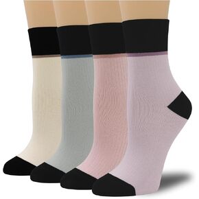 Women's Combed Cotton Crew Socks - Colorblock Stripes Fashion Ultra-Soft Cute Comfortable Casual Vintage Socks 4 Pairs
