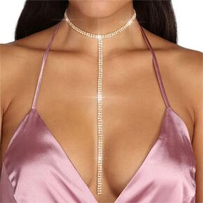 Jovono Rhinestone Choker Necklace Gold Crystal Necklace Sparkly Long Chain Jewelry for Women and Girls
