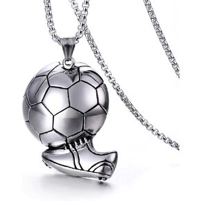 Soccer Ball Football Pendant Necklace for Men Women Boys Girls Stainless Steel Dainty Charm 3D Soccer Sneaker Sport Shoe Polished Chain Necklace for Sports Lover Hip Hop Fashion Jewelry Gifts