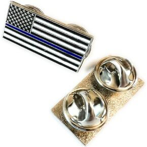 Thin Blue Line American Flag Pin Badge - Double Pin Clutch