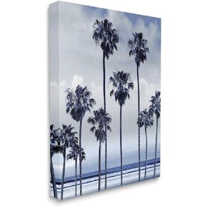 Stupell Industries Navy Blue Palm Trees on Coastline Monochromatic, Designed by Devon Davis Canvas Wall Art, 30 x 40, White