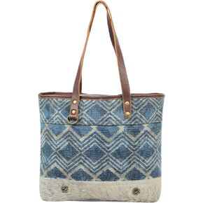 Myra Bag NevilleUpcycled Canvas & Cowhide Leather Tote Bag S-1577