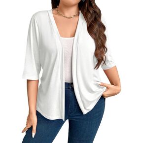 SHENHE Women's Plus Size Open Front Short Sleeve Lightweight Casual Cardigan Outerwear Coat