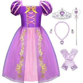 Uplus ME Girls Princess Costume Dress Puff Sleeve Purple Toddler Girls Halloween Costume Party Dress Up Clothes