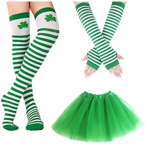 St. Patrick's Day Knee High Socks Arm Warmer Gloves With Green Short Skirt