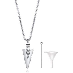 Hisatan Mens Cremation Urn Necklace for Ashes,Stainless Steel Tribal Spearpoint Arrowhead Memorial Pendant,Bereavement Keepsakes Gifts